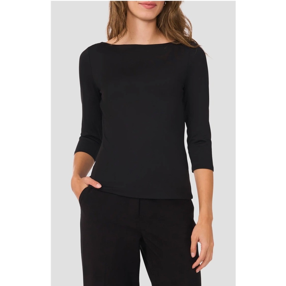 Halogen Womens Black Boat Neck 3/4 Sleeve Jersey Top Stretch Size S New